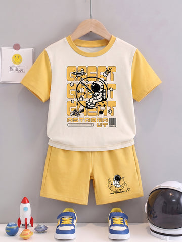 Kids - Astronaut Off White Yellow Top & Yellow Bottom Set