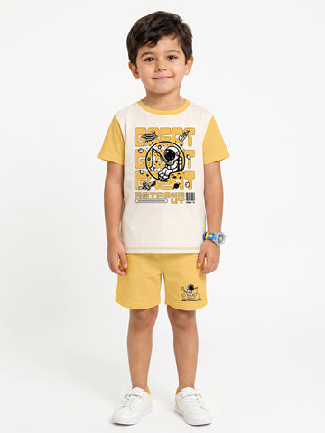 Kids - Astronaut Off White Yellow Top & Yellow Bottom Set
