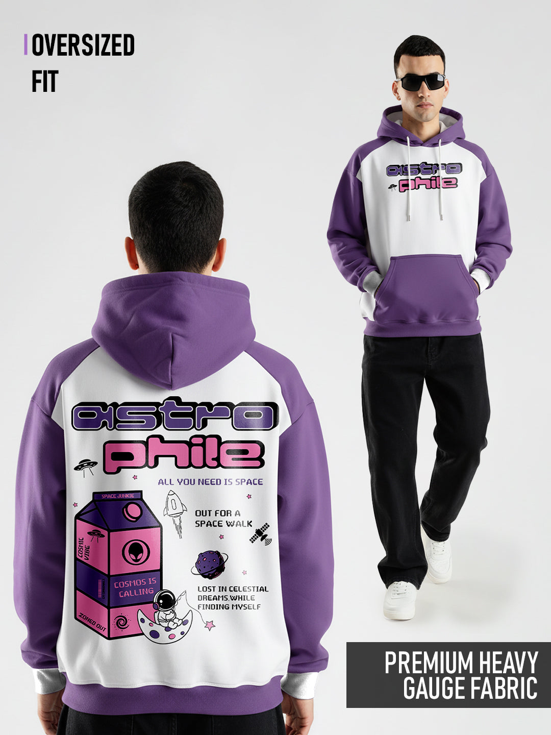 Astrophile Oversized Hoodie - Purple & White