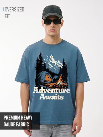 Awaiting Adventure Oversized T-Shirt - Denim Blue