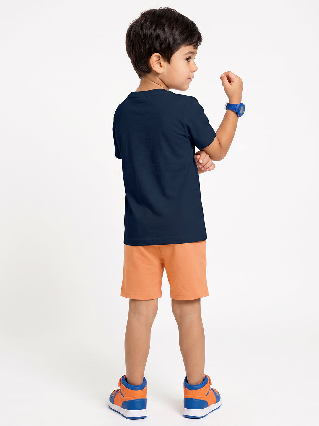 Kids - Basket Ball Champs Navy Blue Top & Orange Bottom Set