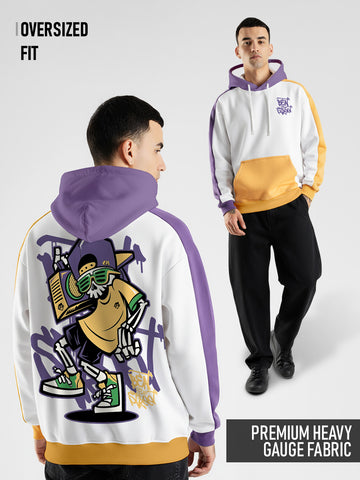 Beat On The Street Oversized Hoodie -  White, Purple & Yellow