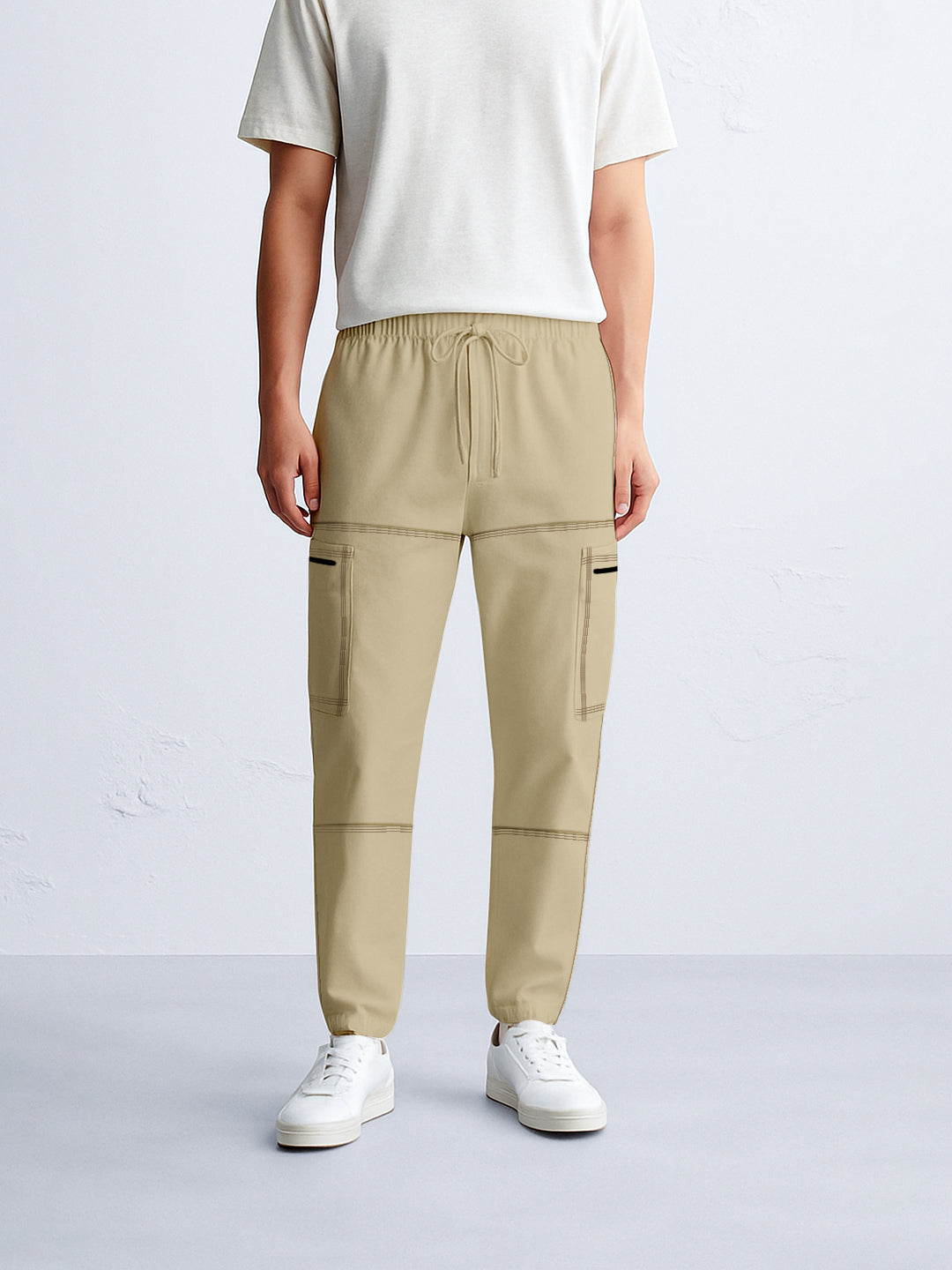 Hector Cuts Oversized Cargo Joggers - Beige