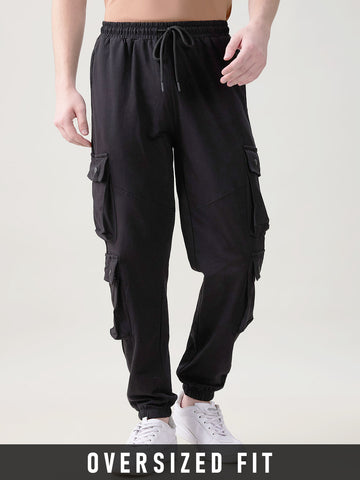 Plain Oversized Cargo Joggers - Black