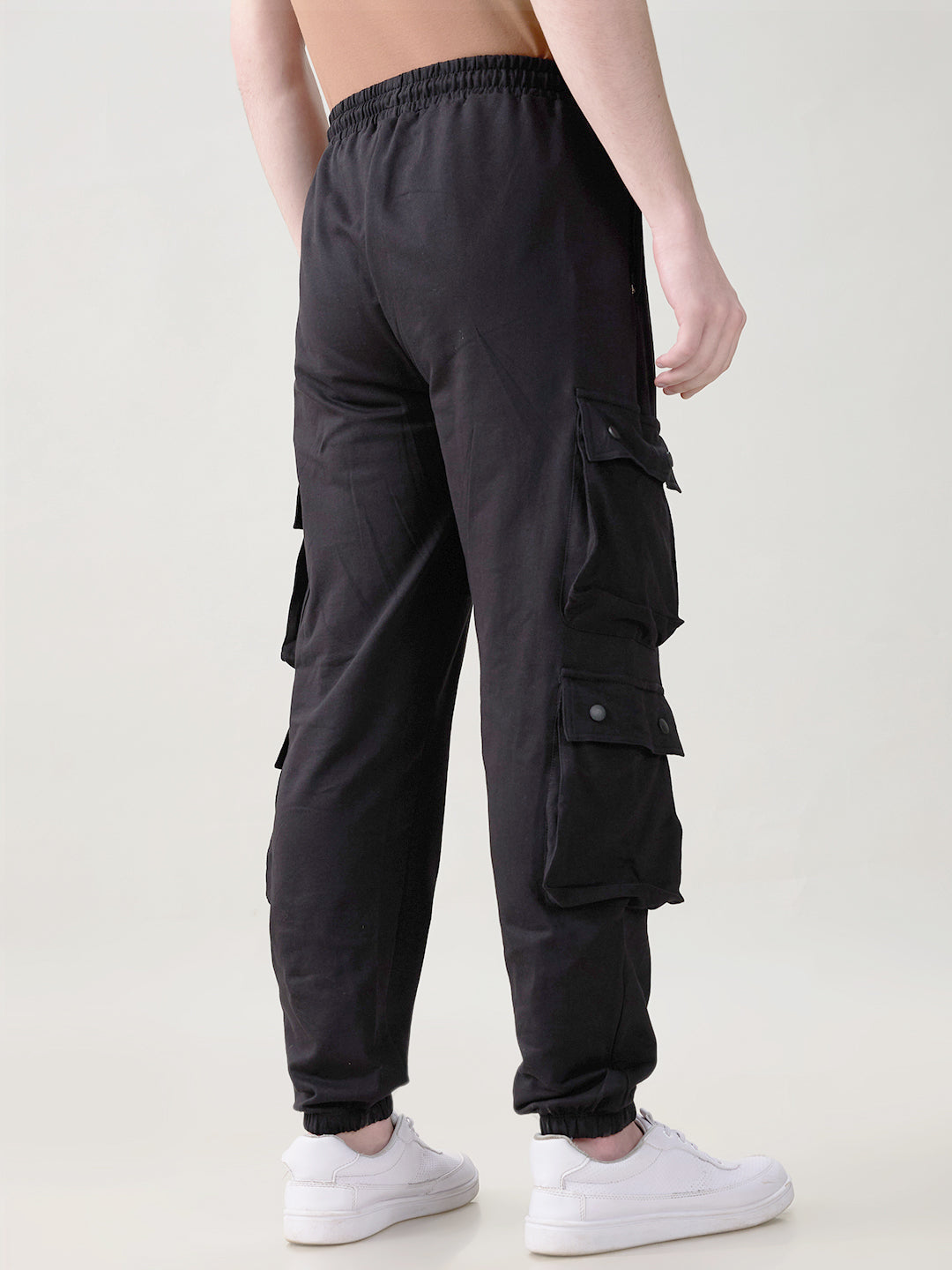 Plain Oversized Cargo Joggers - Black
