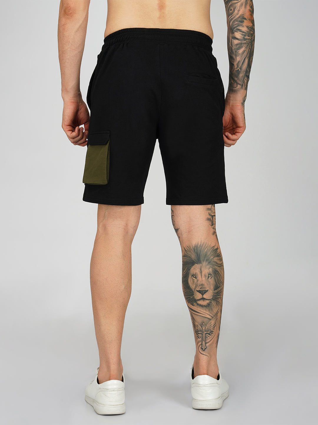 Black with Olive Pocket Plain Shorts