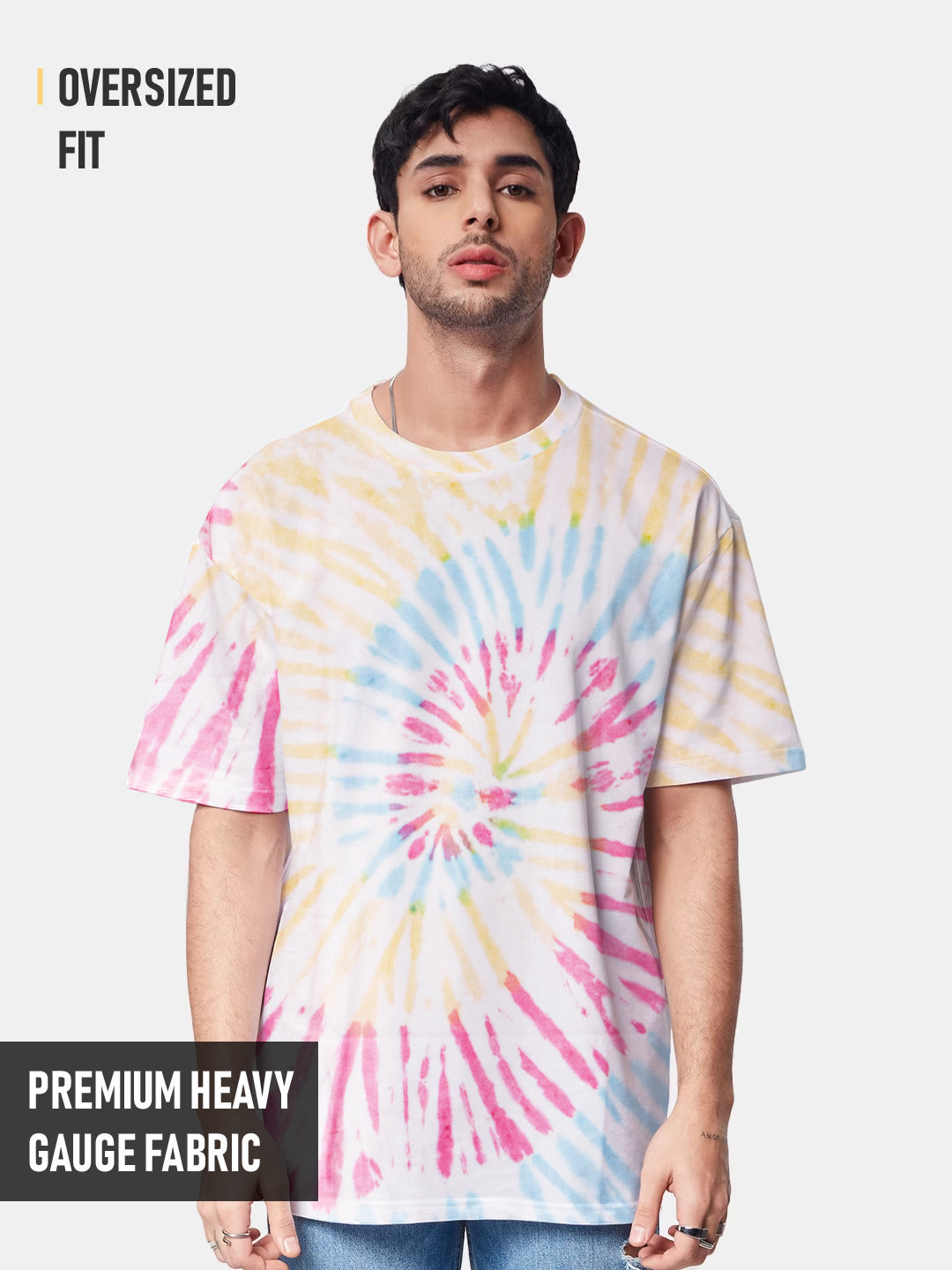 Plain Blue Pink Spiral Oversized T-Shirt - Tiedye