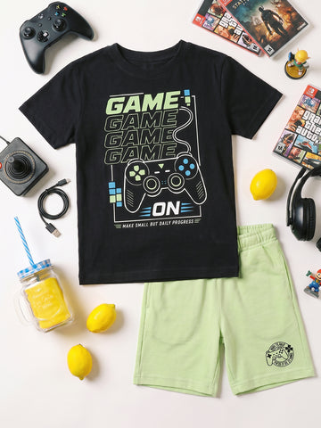 Kids - Born to Game Black Top & Pista Green Bottom Set
