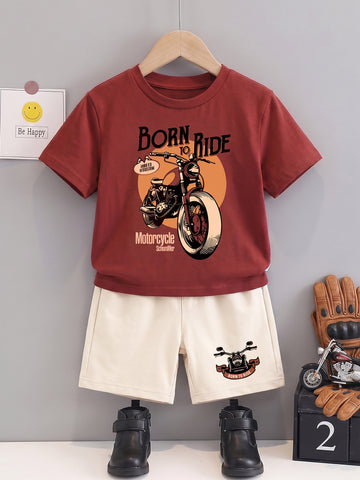 Kids - Born to Ride Maroon Top & Off White Bottom Set