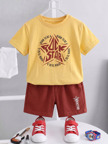 Kids - Born to be a Rock Yellow Top & Maroon Bottom Set