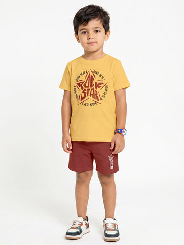 Kids - Born to be a Rock Yellow Top & Maroon Bottom Set