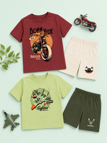 Born To Ride Maroon Top & Off White Bottom & Air Force Fighter Pista Green Top & Olive Green Bottom (Pack of 2)
