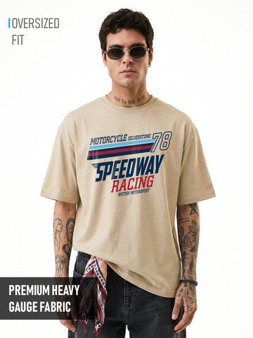 British Moto Sport Oversized T-Shirt - Beige