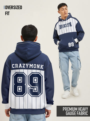 Brooklyn Oversized Hoodie - White & Navy Blue