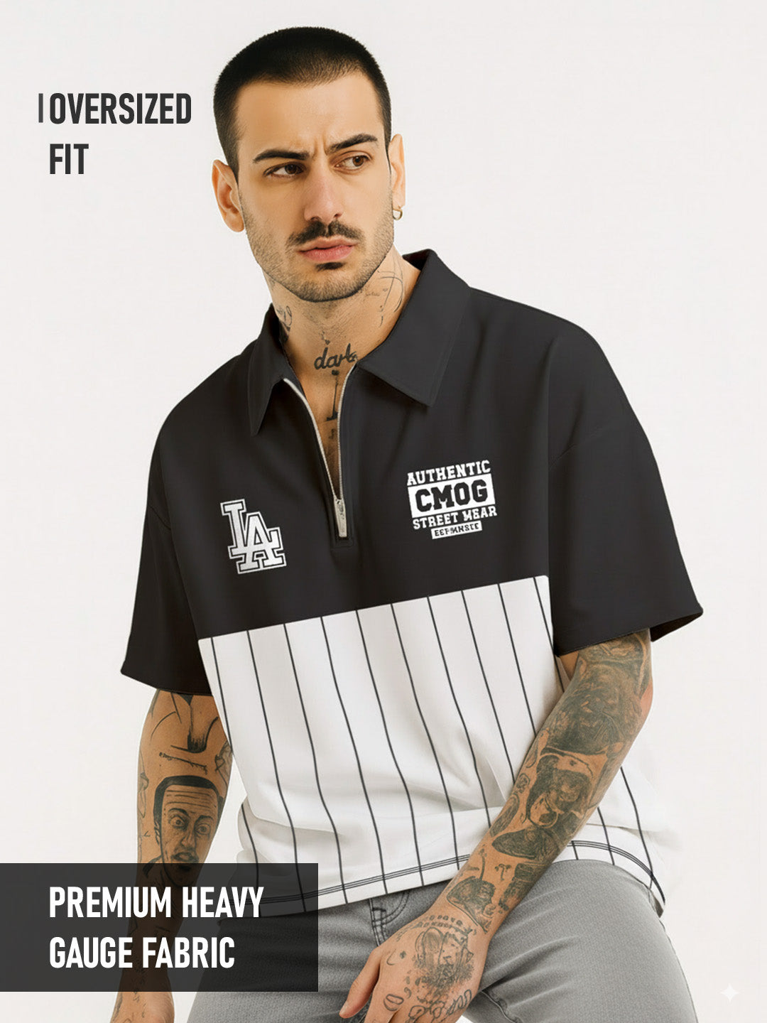 Polo - LA CM Originals Oversized Polo T-Shirt - White & Black