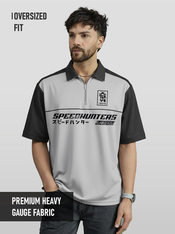 Polo - Speed Hunters Oversized Polo T-Shirt - Black & Lt.Grey