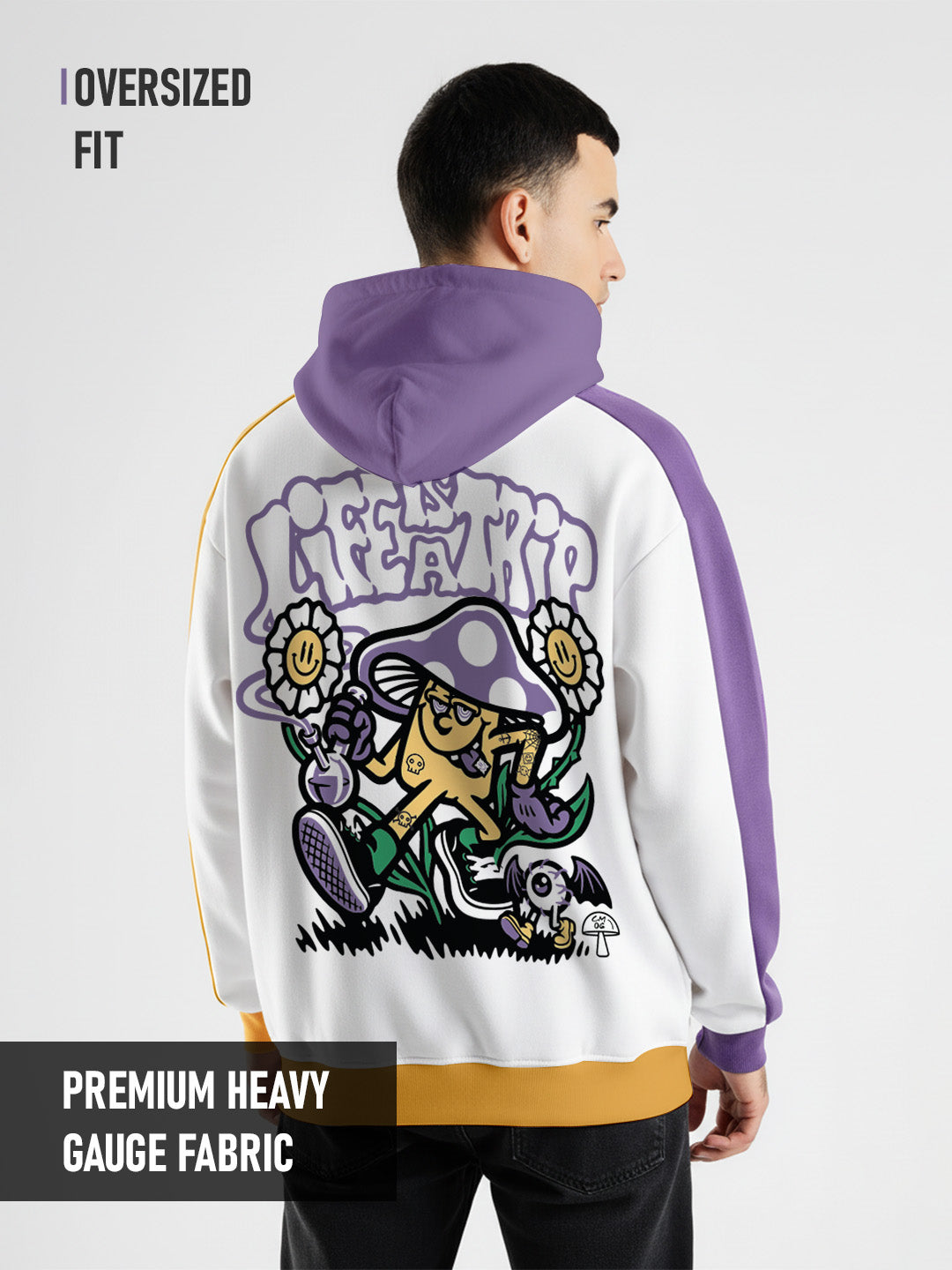 Life is Trip Oversized Hoodie - Purple, White & Yellow