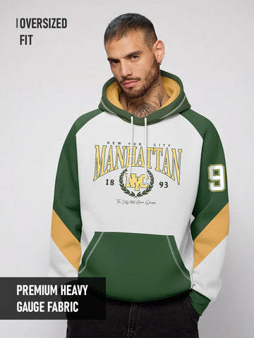 Manhattan Oversized Hoodie - Off White, Green & Yellow