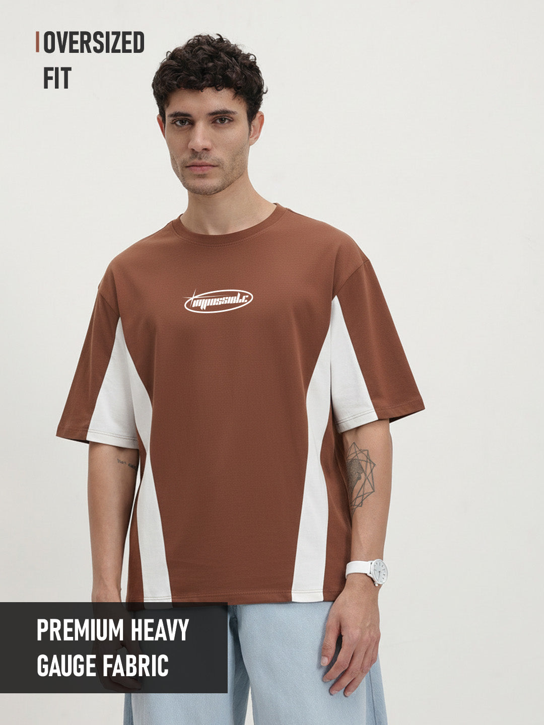 Impossible Oversized T- Shirt -  Brown & Off White