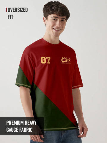 CR7 Oversized T-Shirt - Red & Olive Green