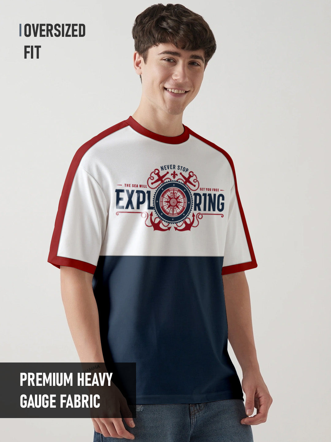 Exploring Soul Oversized T-Shirt - White, Navy & Red