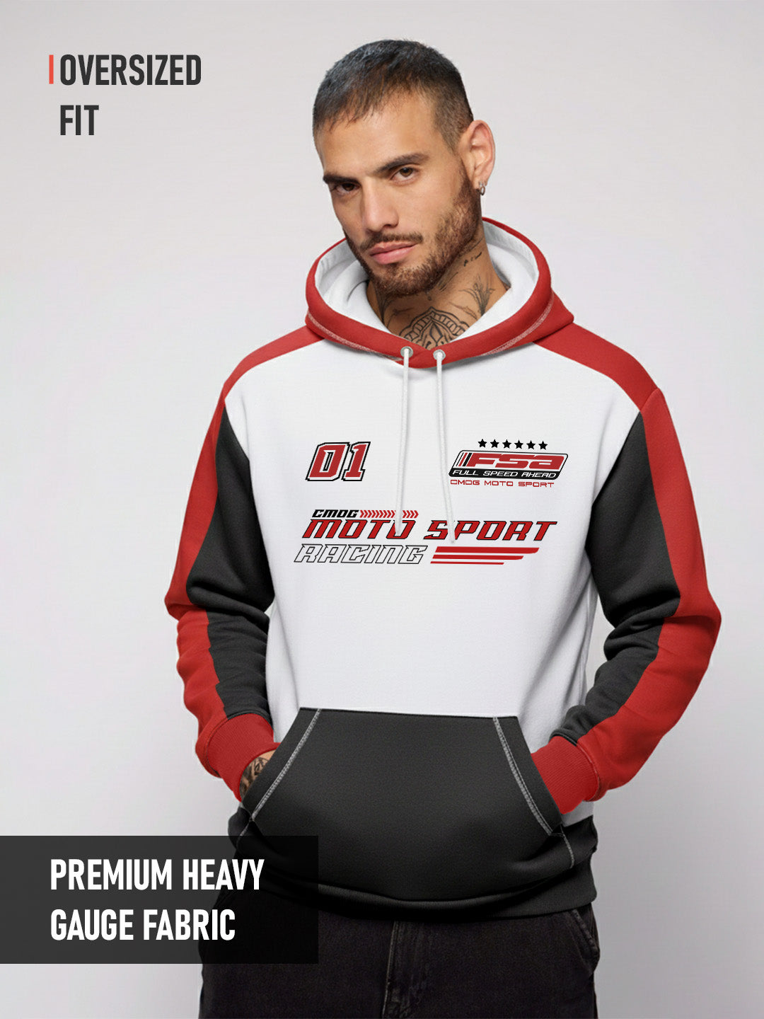 Motosport FSA Oversized Hoodie - Red, white & Black