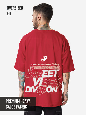 Street Vibes Division Oversized T- Shirt -  Red