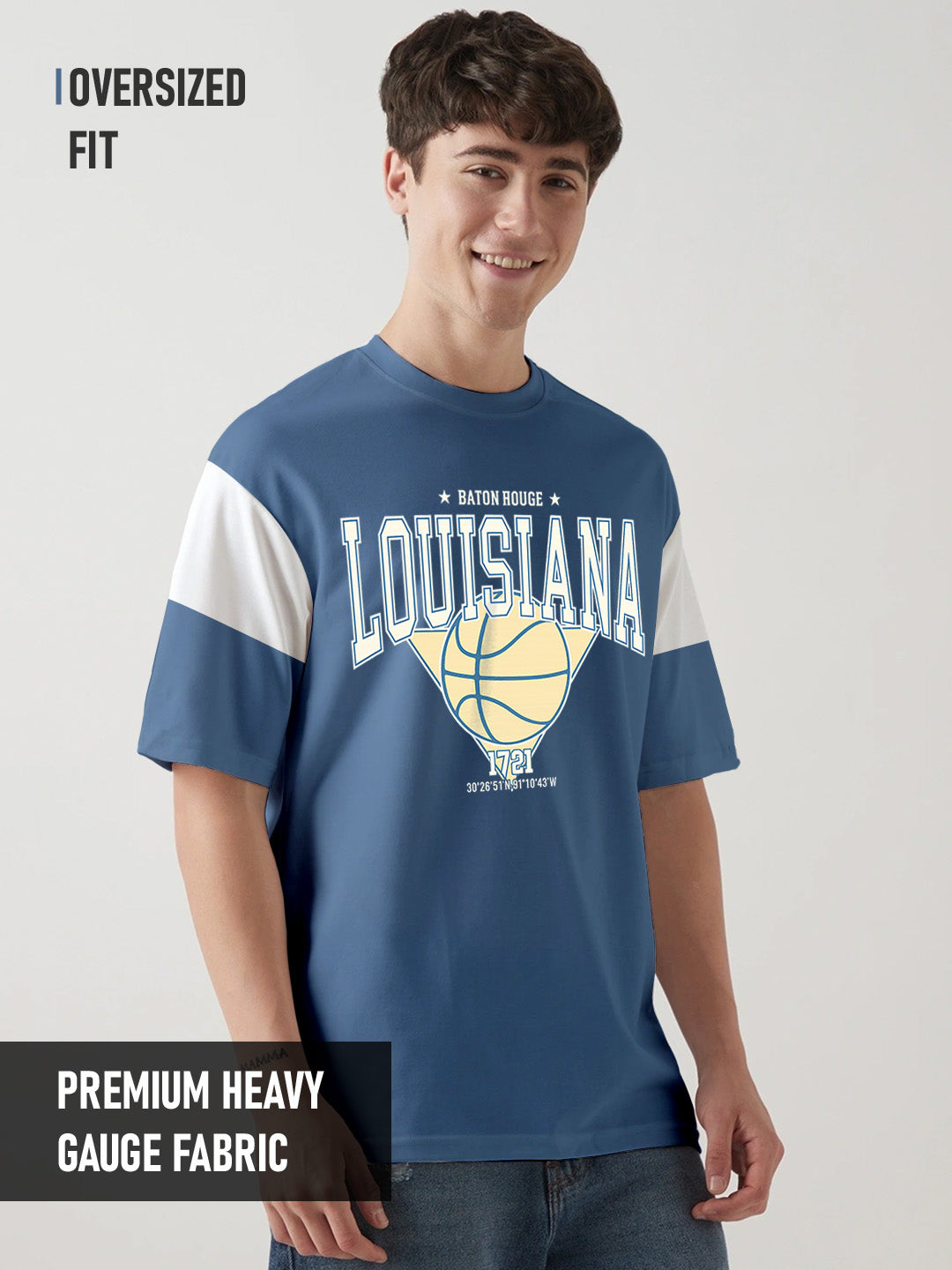 Louisiana Oversized T-Shirt-Denim Blue & white