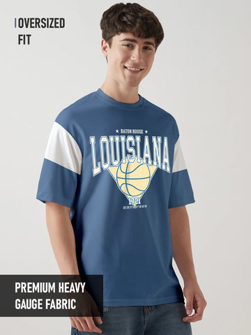 Louisiana Oversized T-Shirt-Denim Blue & white