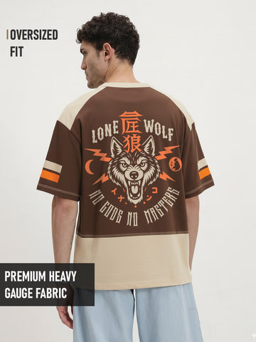 Lone Wolf Oversized T-Shirt-Brown & Beige