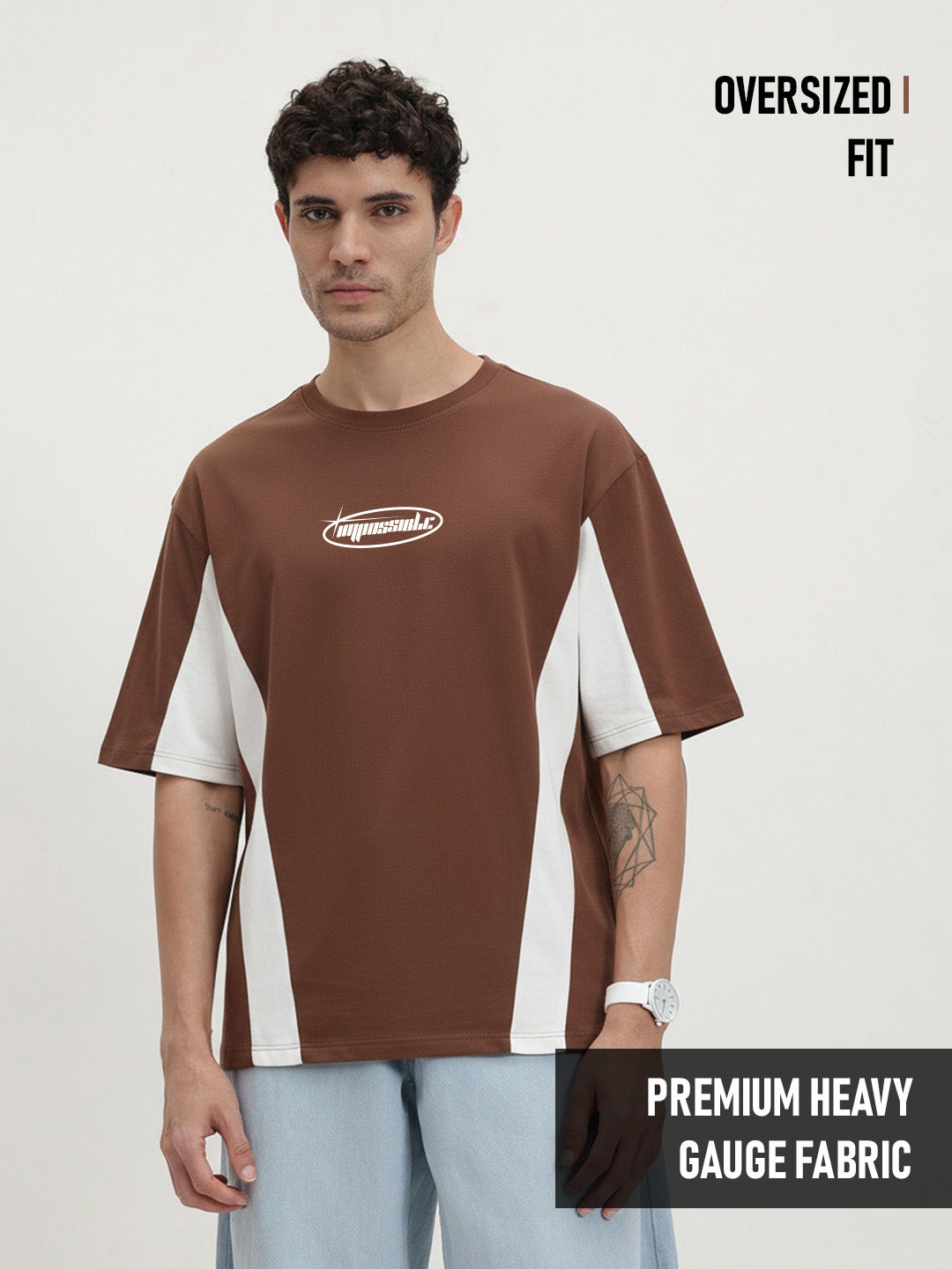 Impossible Oversized T- Shirt -  Brown & Off White
