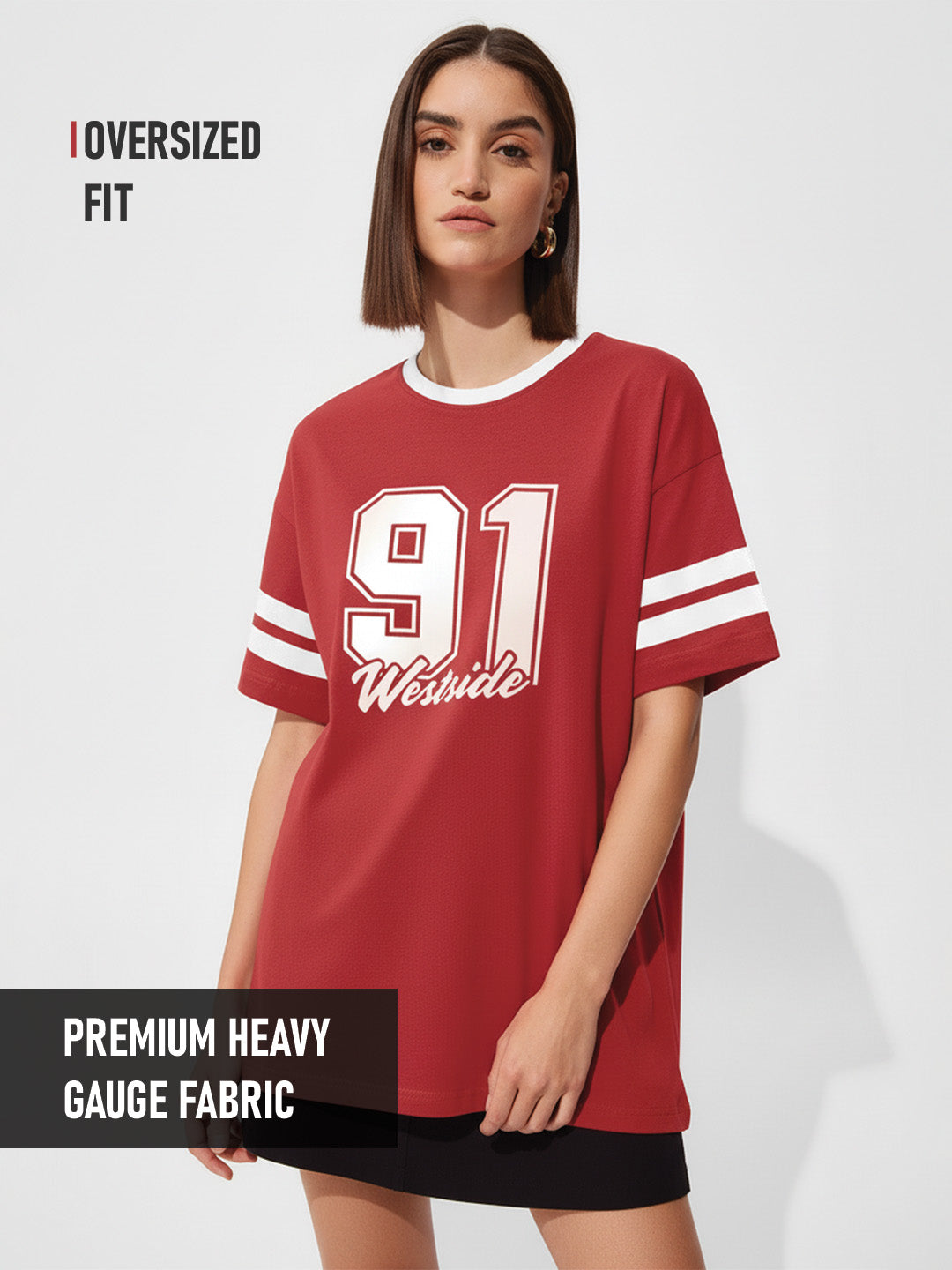 West Side Women Oversized T-Shirt - Red & White