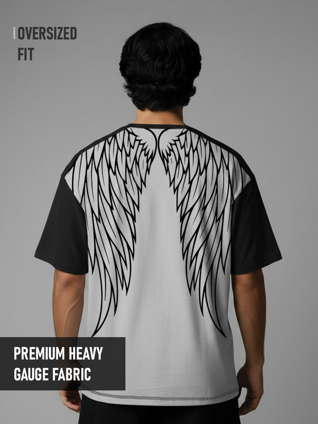 Fallen Angel Oversized T-Shirt - Light Grey & Black