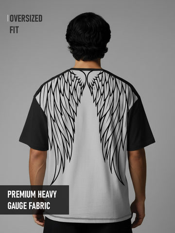 Fallen Angel Oversized T-Shirt - Light Grey & Black