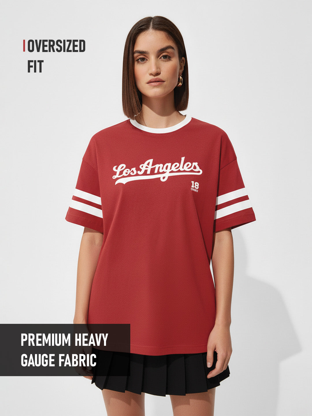 Los Angels 18 Women Oversized T-Shirt - Red & White