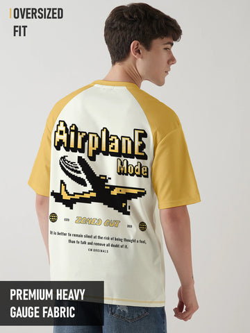 Air Plane Mode Oversized T-Shirt - Off white & Yellow
