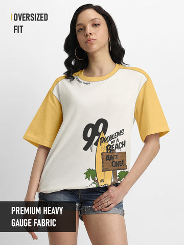 Good Times  Women Oversized T-Shirt - Off White & Yellow