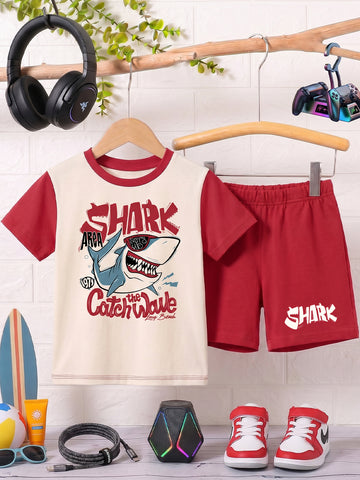 Kids - Catch the Wave Off White Red Top & Red Bottom Set