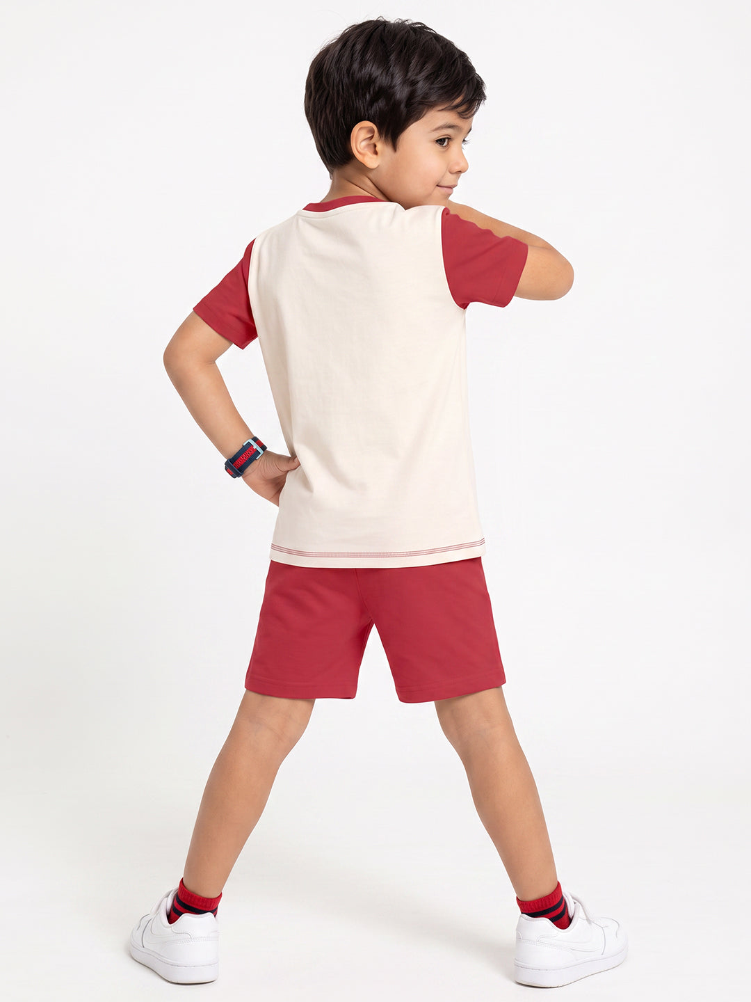 Kids - Catch the Wave Off White Red Top & Red Bottom Set