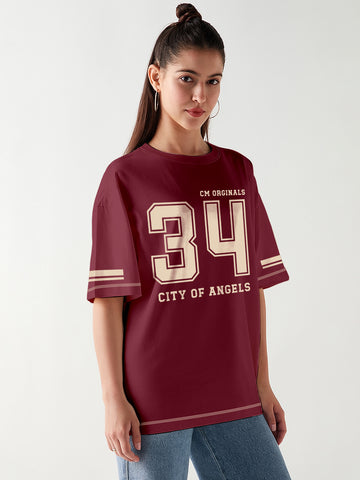 City of Angels Women Oversized T-Shirt - Maroon