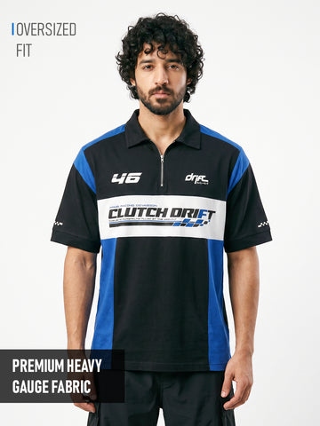 Clutch Drift Oversized Polo T-Shirt - Black, White & Royal Blue