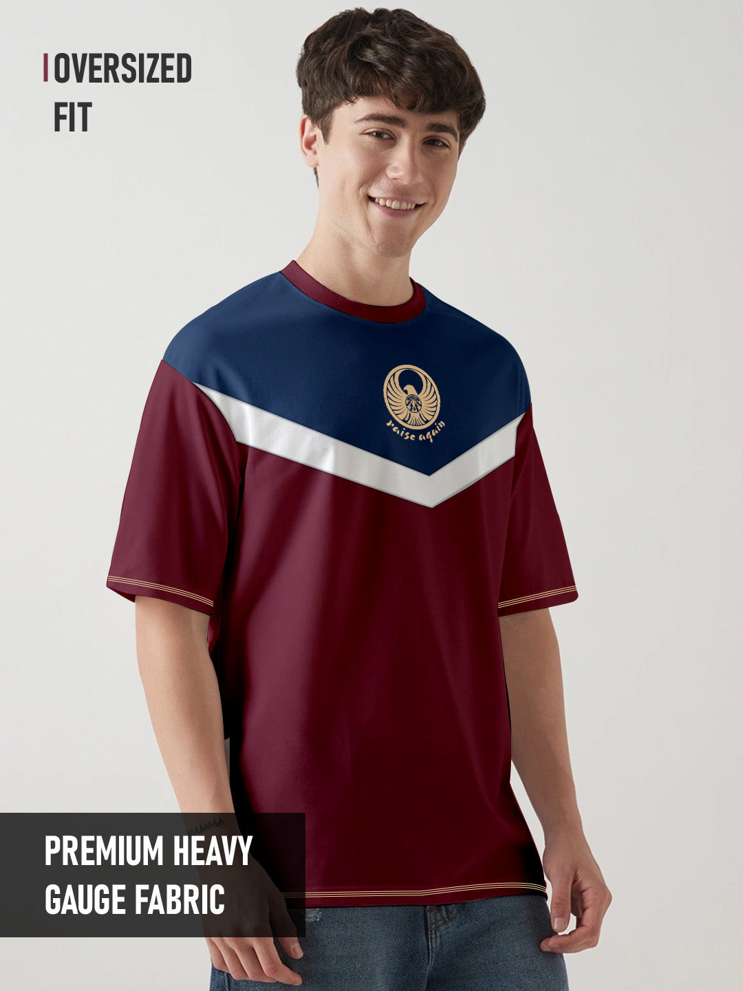 Rise Again Oversized T-Shirt - Maroon, Navy & White
