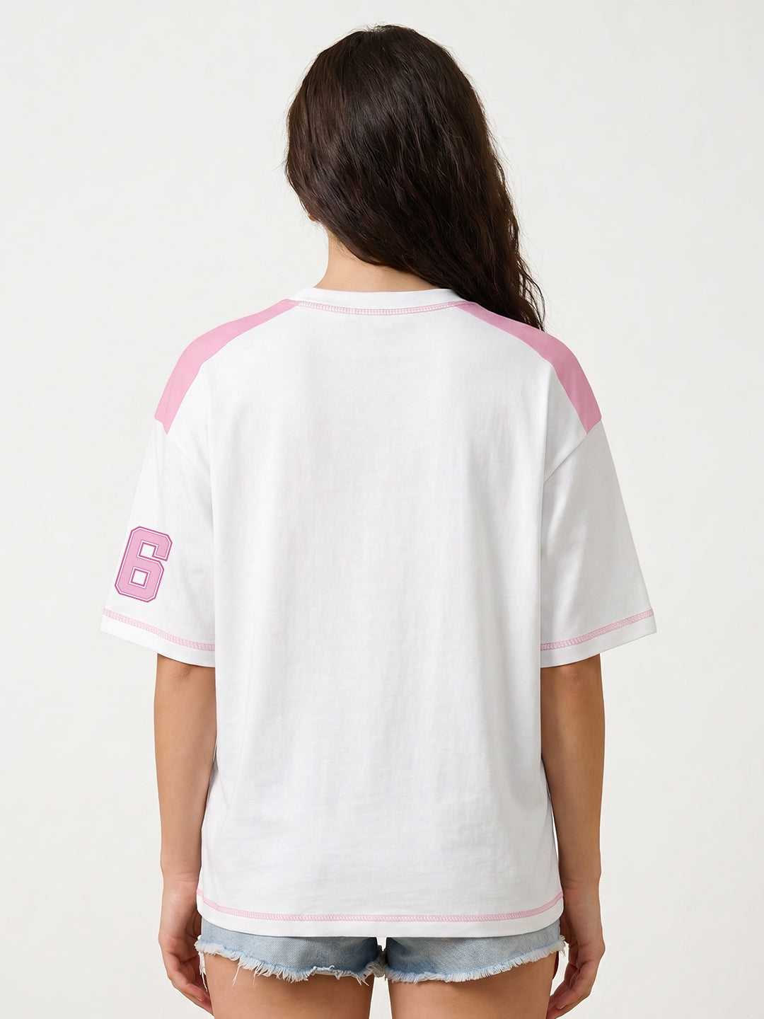 College League 66 Women Oversized T-Shirt - White & Pink