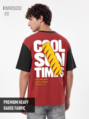 Cool Sun Times Oversized T-Shirt - Red & Black