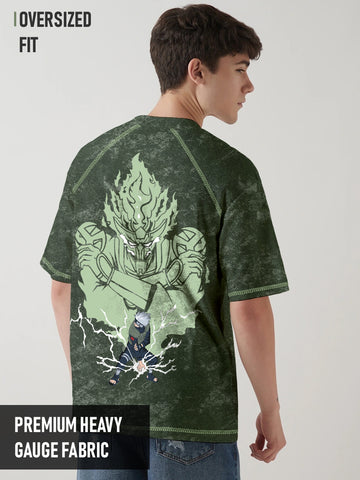 Copy Ninja Printed Anime Oversized T-Shirt - Olive Green