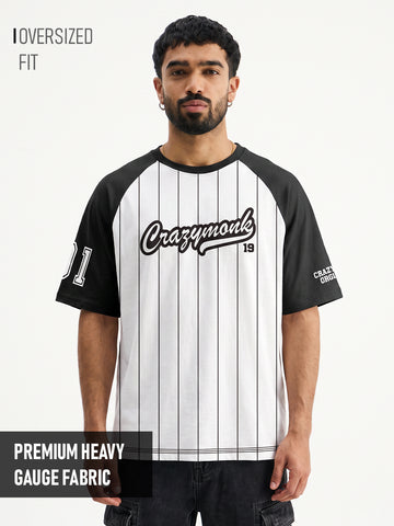 Crazymonk Base Ball Team Graphic Printed Oversized T-Shirt - Multi Color