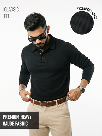 Dark Dimension Full Sleeve Regular Polo T-Shirt - Black