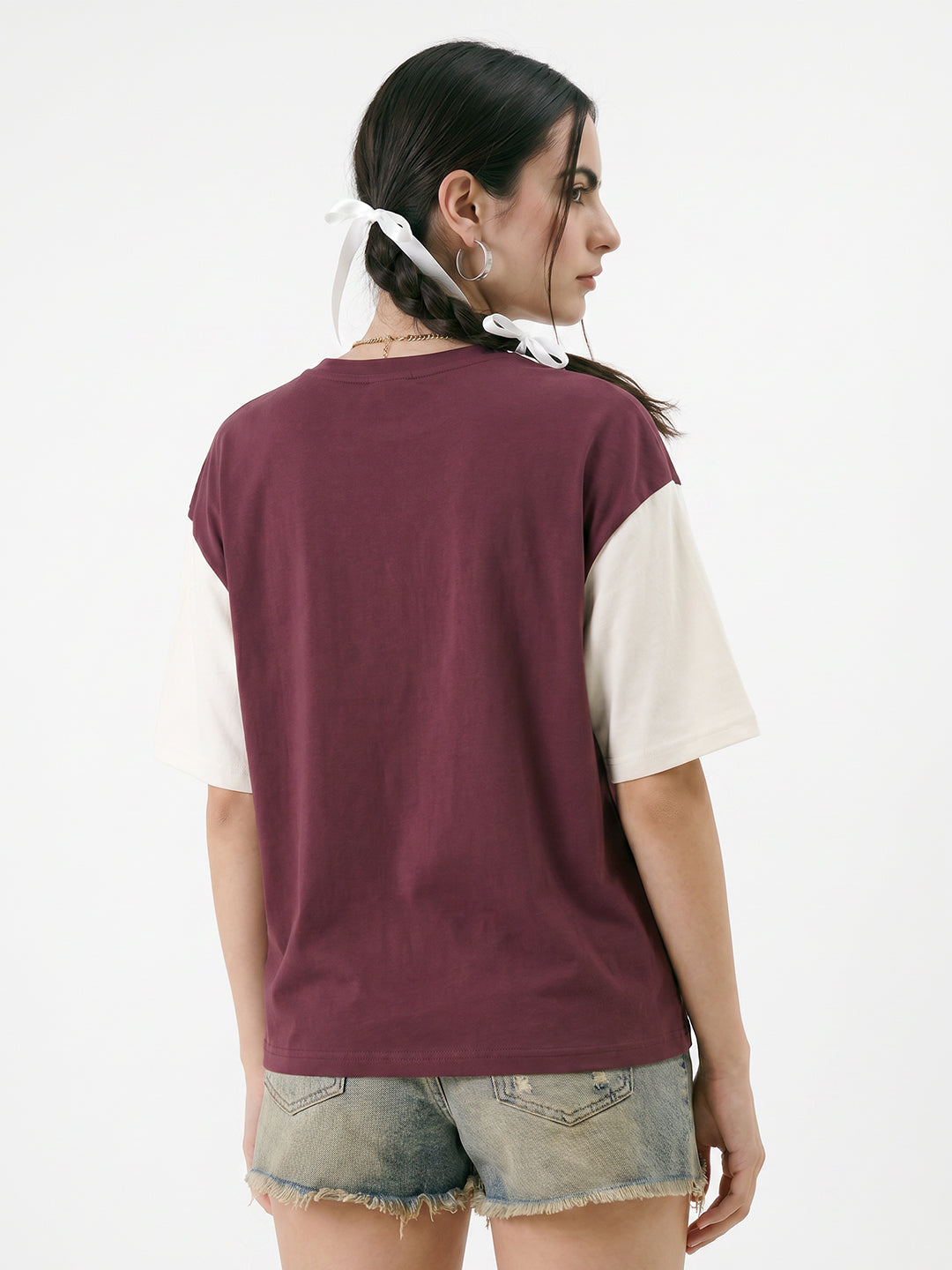 Dink Dunk & Dominate Women Oversized T-Shirt - Maroon & Off White