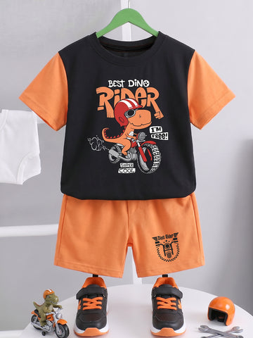 Kids - Dino Ride Black Orange Top & Black Bottom Set