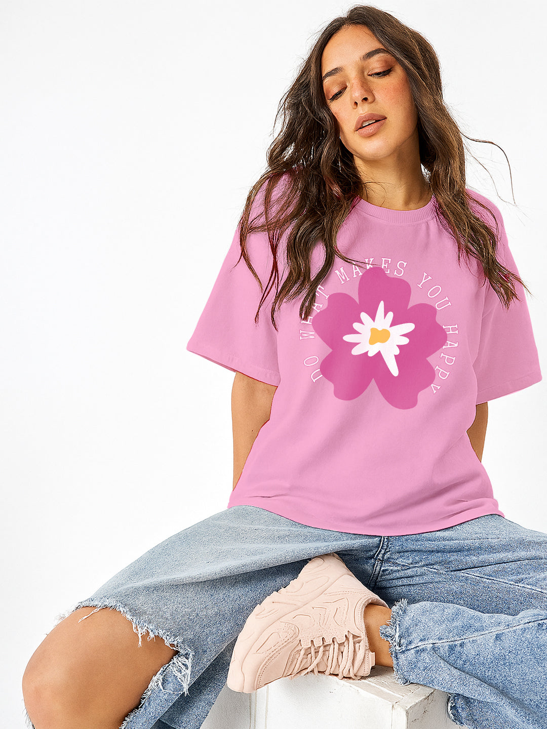 Do What Makes you Happy Women Oversized T-Shirt - Pink